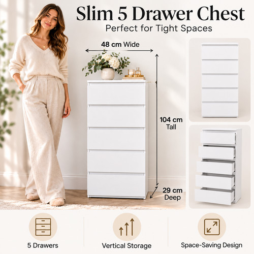 White slim drawer - 5, tall