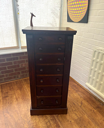 Dark wood tallboy chest - wood, of