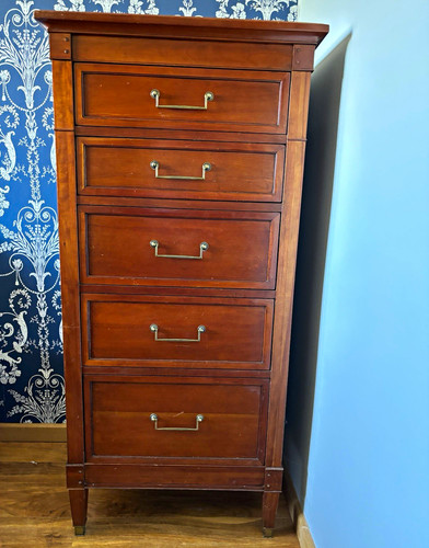 Tall brown medium wood chest - tall,
