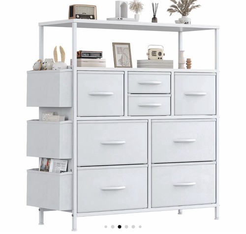 White fabric metal chest of - fabric,